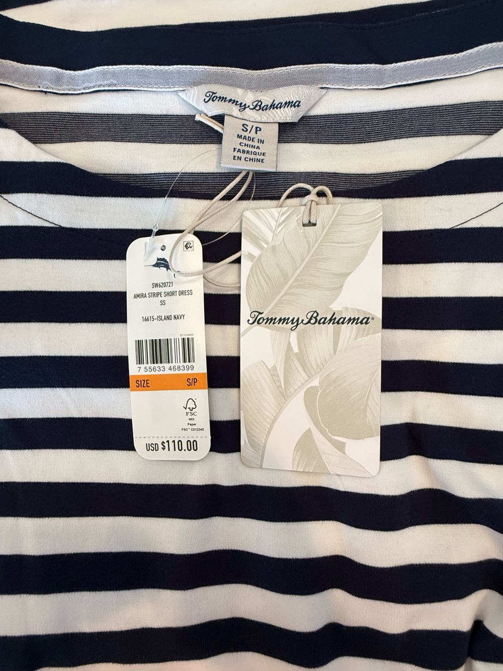 NWT Women's Tommy Bahama Amira Short Sleeve Navy & White Stripe Dress Small $110 - Picture 7 of 7